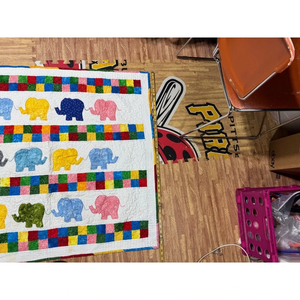 Handmade Elephant Patchwork Baby Quilt Colorful Nursery‎ Blanket 41x38 2017